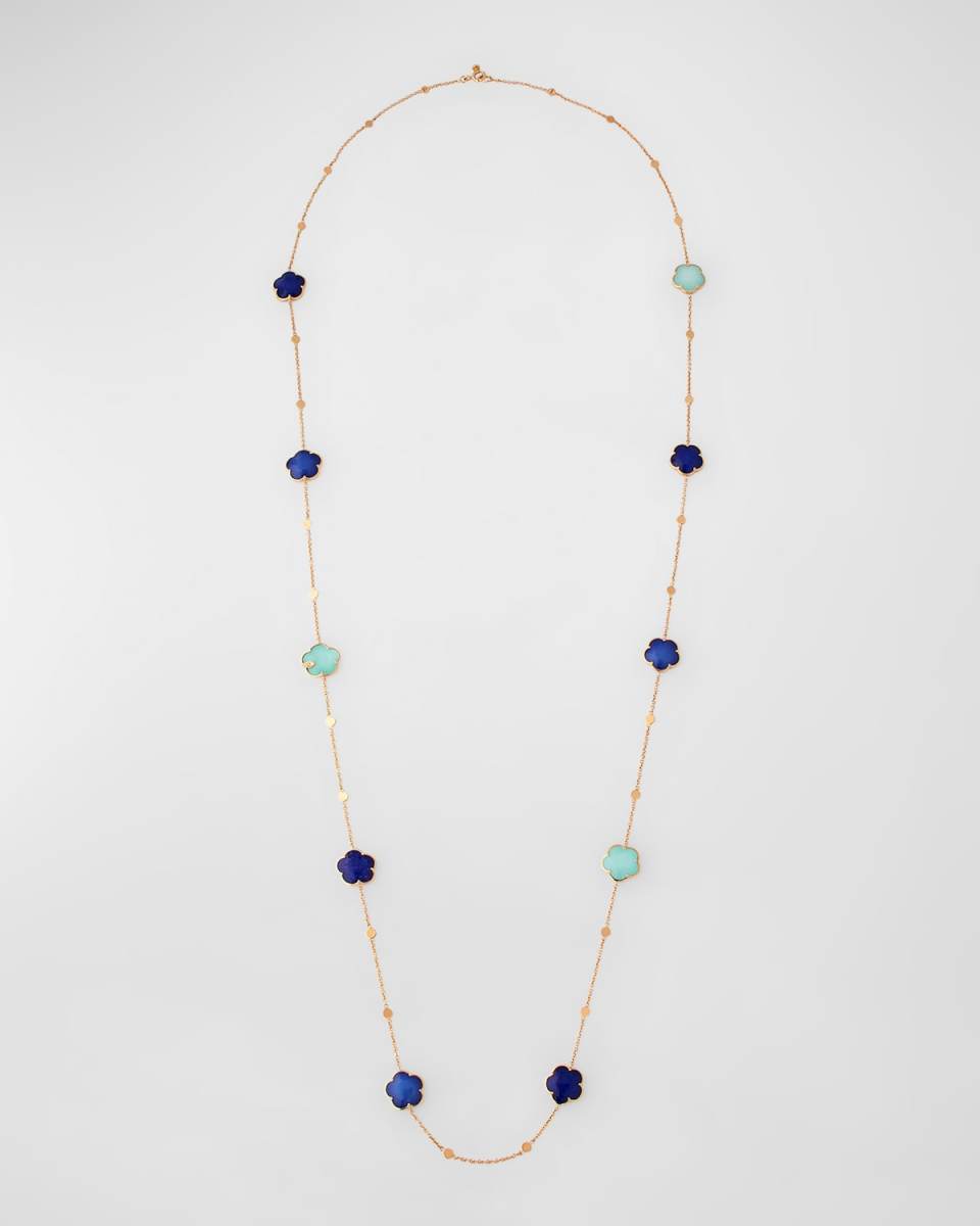Ton Joli 18K Rose Gold Turquoise and Lapis Lazuli Doublet Long Necklace, 40"L
